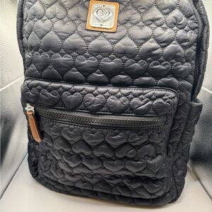 Black Quilted Nylon Backpack with Heart to Heart Pattern